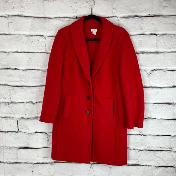 J. Crew Women's Red Boiled Wool Overcoat Size 4 Long Sleeve Casual - Picture 2 of 9